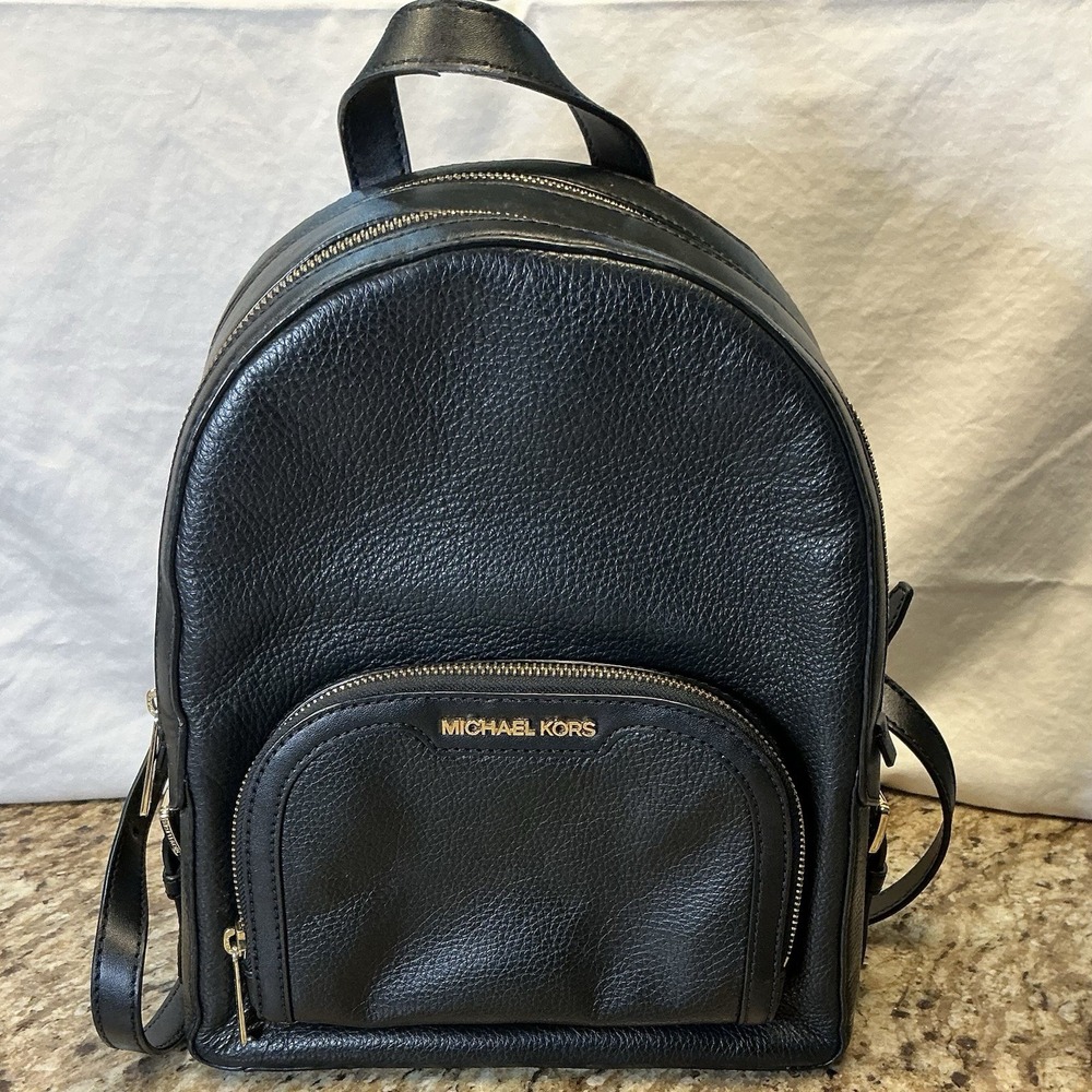 Michael Kors Jaycee Medium Black Pebbled Leather Backpack Gold 35S2G8TB2L